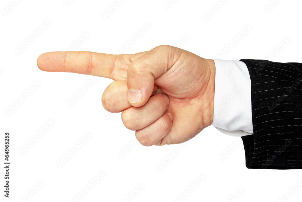 Man's hand isolated on white background indicates the direction. Man's hand isolated on white background indicates the direction.