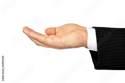Man's hand isolated on a white background, asking for alms.