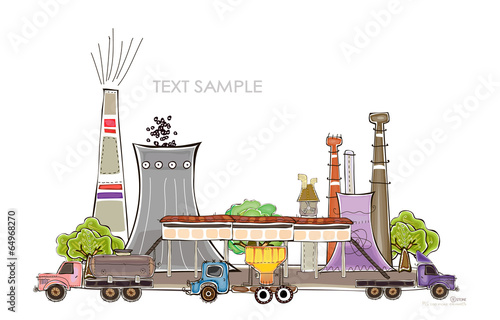 Industrial illustration, factory and energy power station