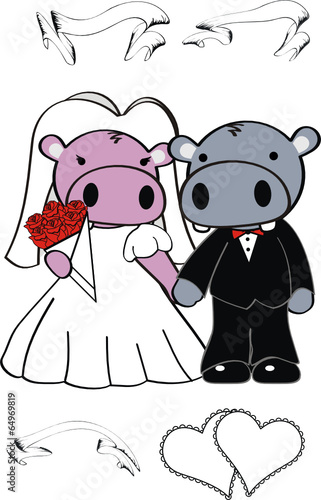 hippo cartoon wedding set