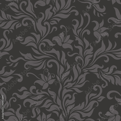 Seamless floral dark pattern. Vector illustration.