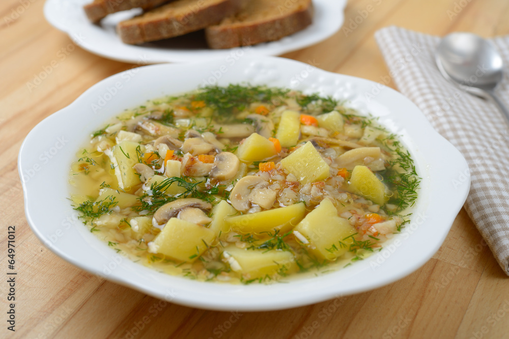 Buckwheat soup with mushrooms