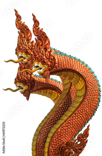 Thai style dragon statue White background
