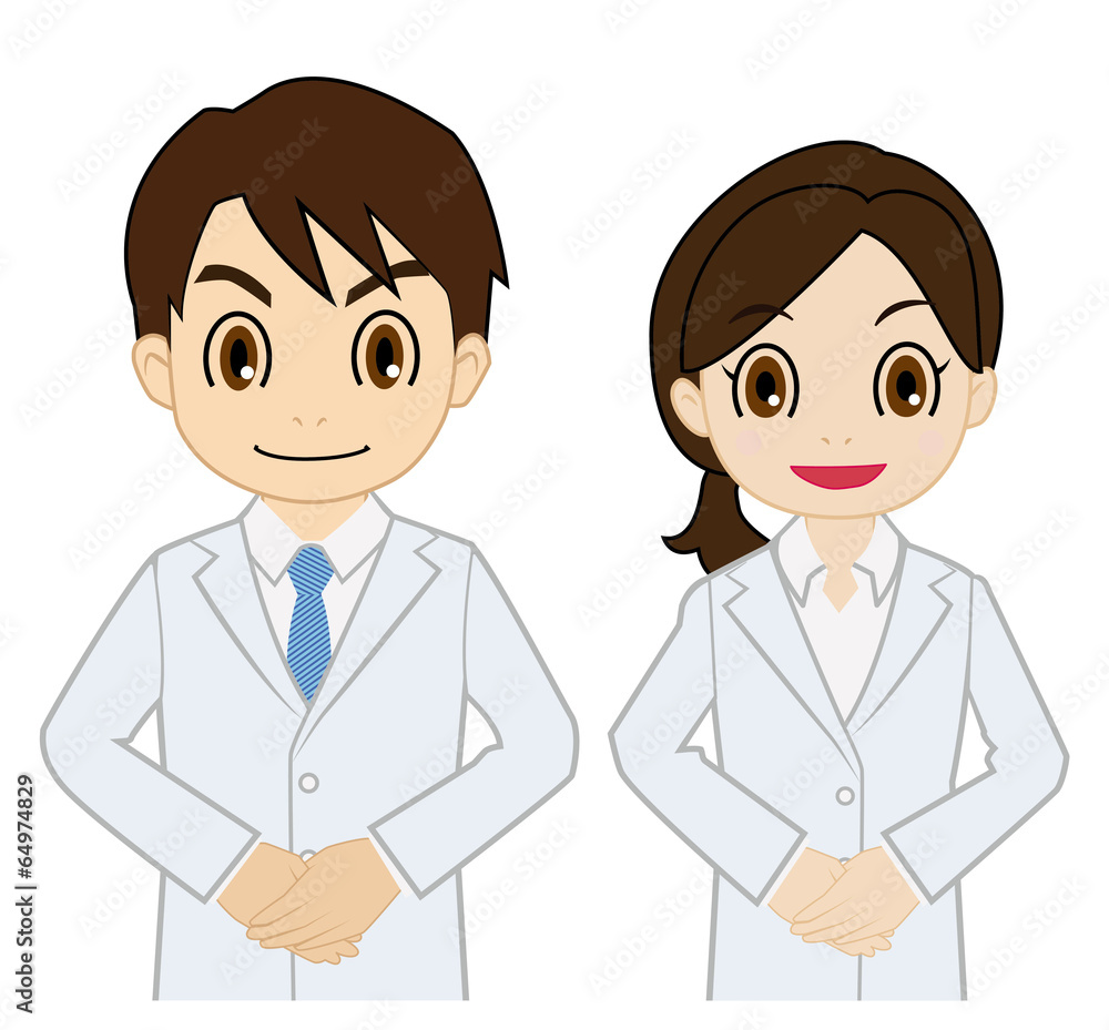 お出迎えする白衣の男女 お出迎えする白衣の男女