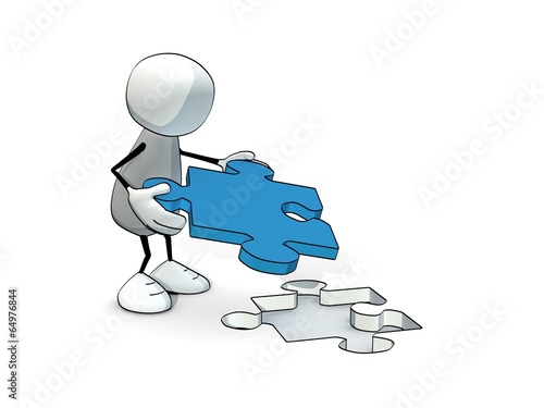 little sketchy man putting a piece of puzzle at the right place