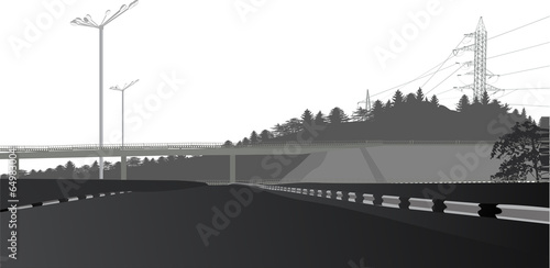 empty road with street lamps illustration