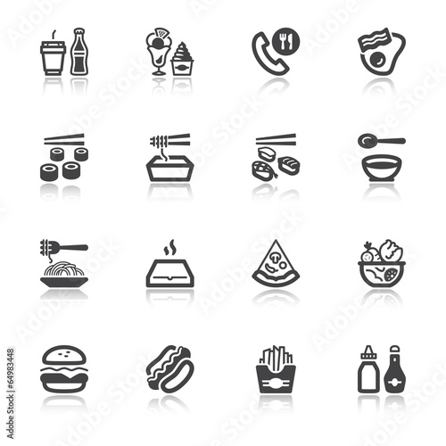 Fast food and junk food flat icons with reflection
