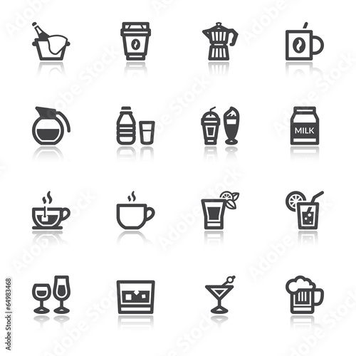 Beverage flat icons with reflection
