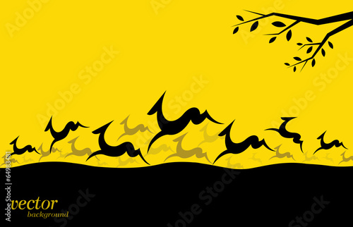 Silhouette of a herd of deer