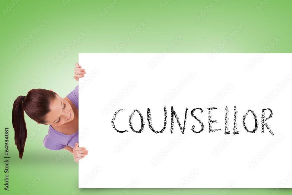Pretty brunette showing card with counsellor Pretty brunette showing card with counsellor