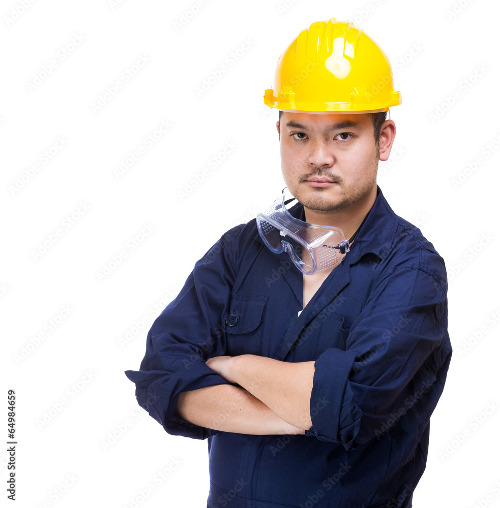 Asian construction worker isolated