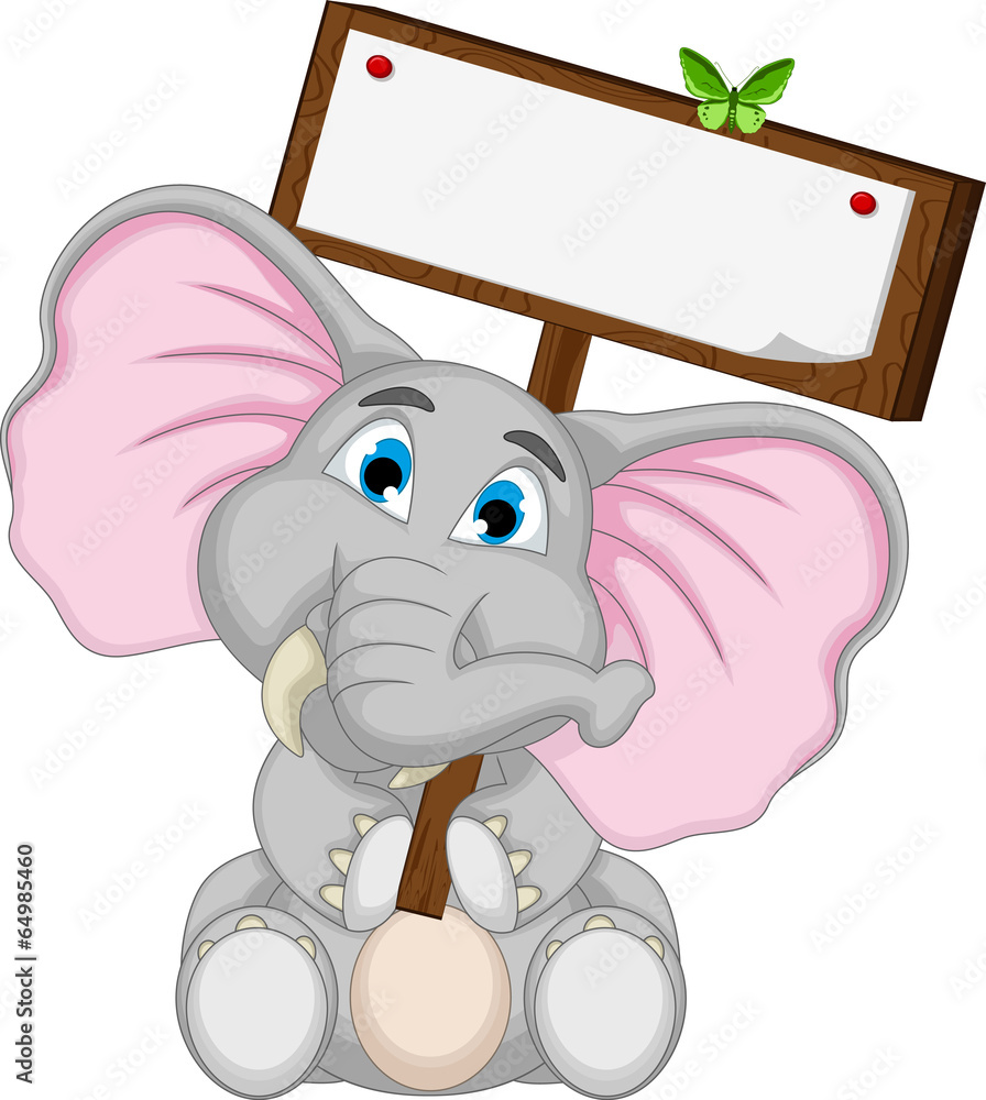 Fototapeta premium cute elephant cartoon holding blank board