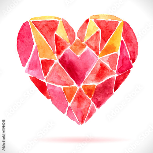 Bright color mosaic watercolor heart