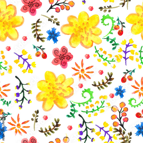 Bright Seamless watercolor color floral background