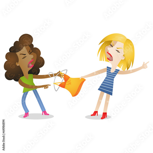 Girlfriends fighting over clothes, shopping, shirt