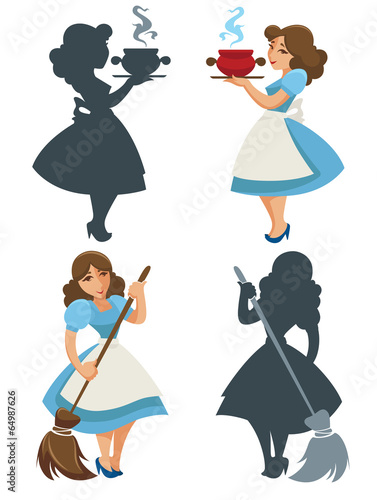 house keeping and home made cooking in cartoon retro style