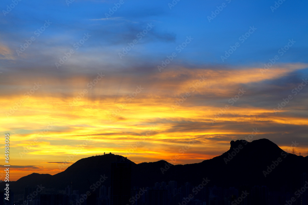 Lion Rock mountain during sunset