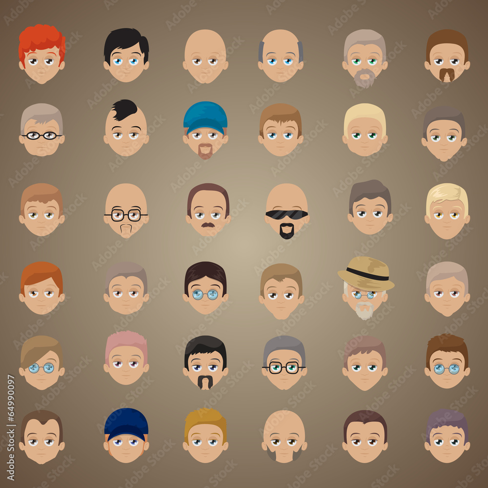 Cartoon Faces Set - Isolated On Brown Background Cartoon Faces Set - Isolated On Brown Background