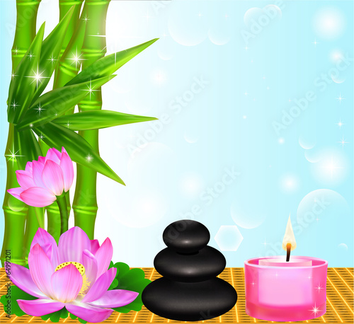 background Spa flower Palma stones and candle