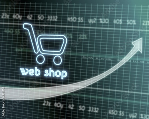 web shop symbol on stock market graph