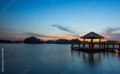 Water gazebo and sunset at a lake in Putrajaya  Malaysia