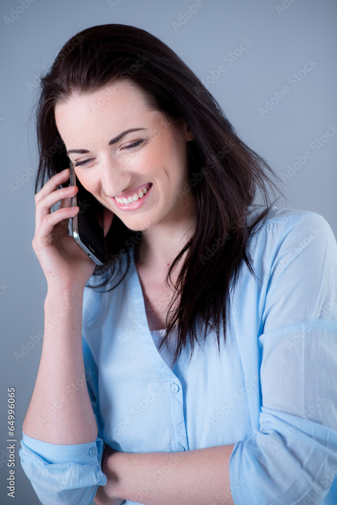 Isolated studio portrait of cheerful young woman Isolated studio portrait of cheerful young woman