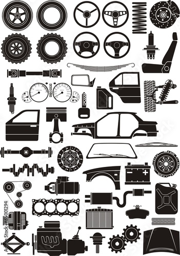 car parts silhouette set