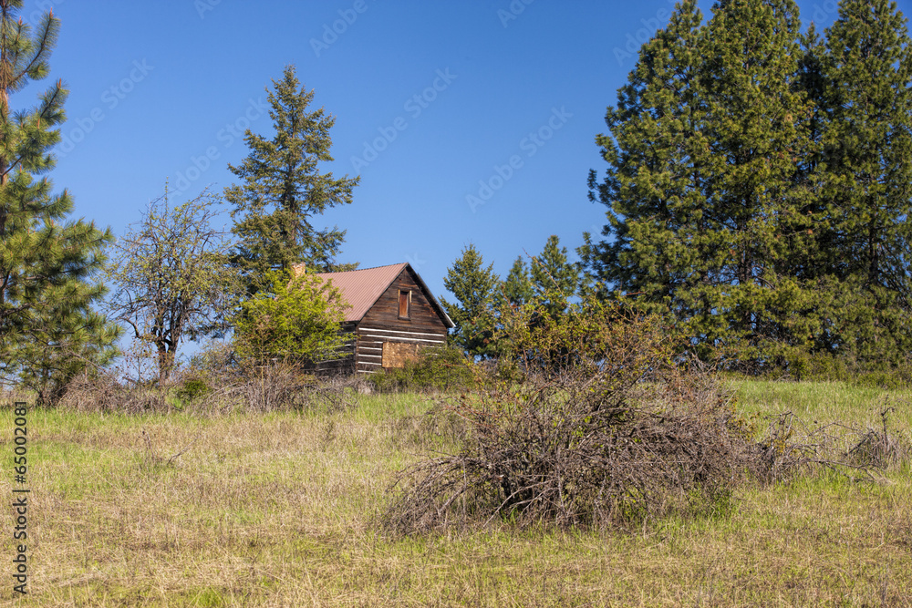 Fototapeta premium Old cabin on the hill.