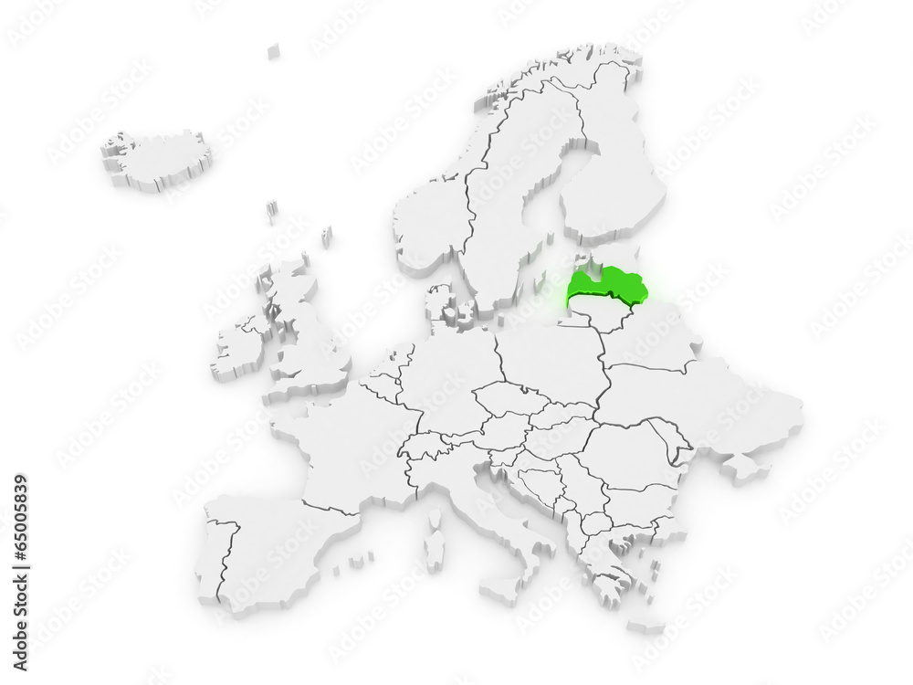 Map of Europe and Latvia.