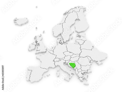 Map of Europe and Bosnia and Herzegovina.