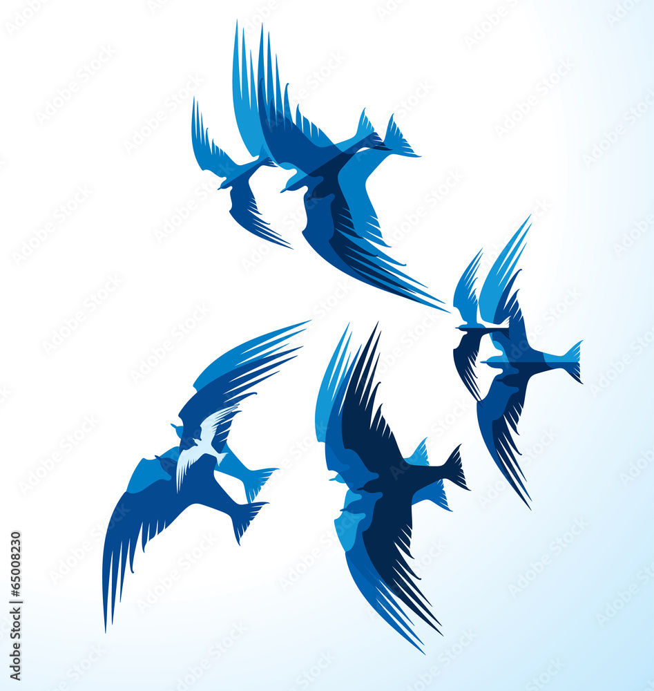 Fototapeta premium Flock of blue birds.