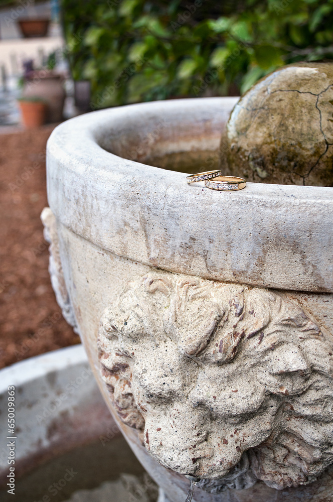 wedding rings on fountain