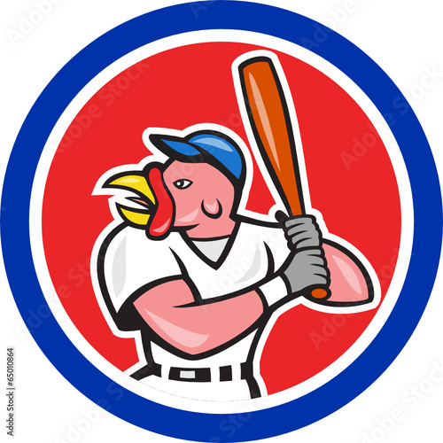 Turkey Baseball Hitter Batting Circle Cartoon