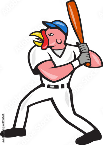 Turkey Baseball Hitter Batting Isolated Cartoon
