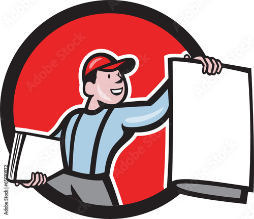 Newsboy Selling Newspaper Circle Cartoon