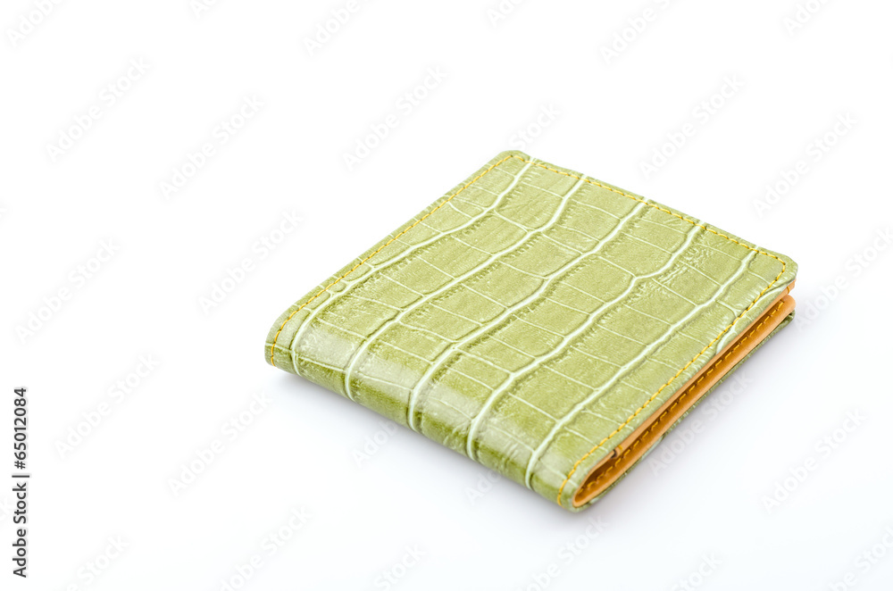 Green leather wallet isolated white background Green leather wallet isolated white background