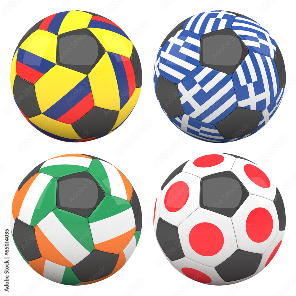 Obraz premium 3D soccer balls with group C teams flags, Football Brazil 2014.