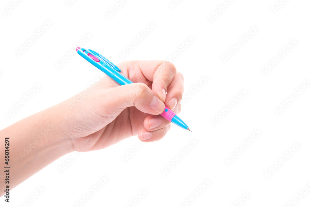 hand holding Blue pen on white background hand holding Blue pen on white background