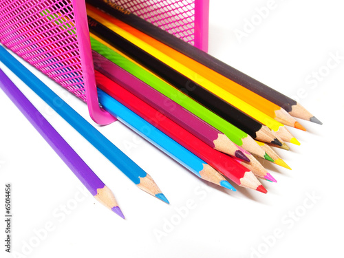 Color pencils stationery isolated on white background