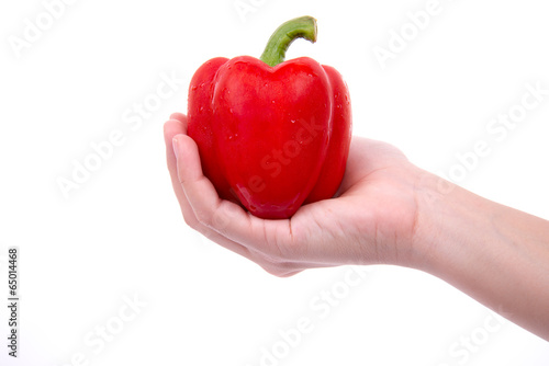 Women hand hold red Fresh sweet pepper