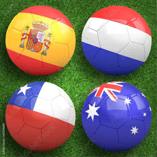 3D soccer balls with group B teams flags  Football Brazil 2014.