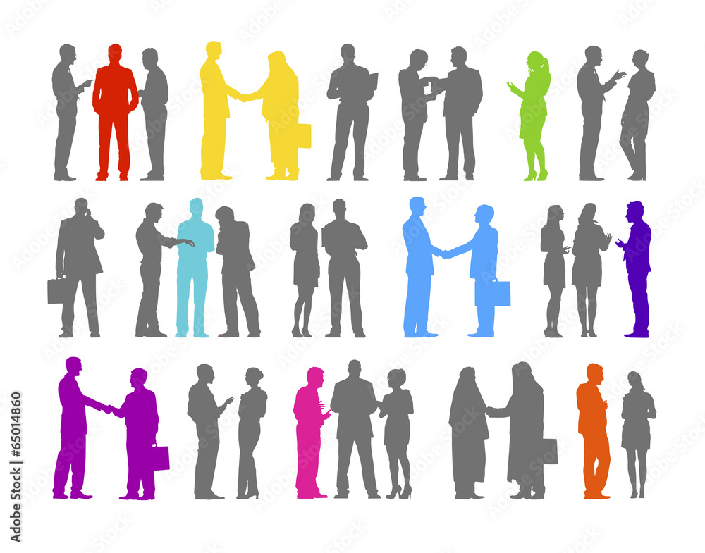 Colorful Silhouette of The Business People Greeting And Talking Colorful Silhouette of The Business People Greeting And Talking