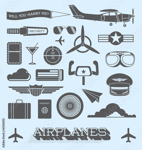Vector Set: Airplanes and Flight Icons and Objects