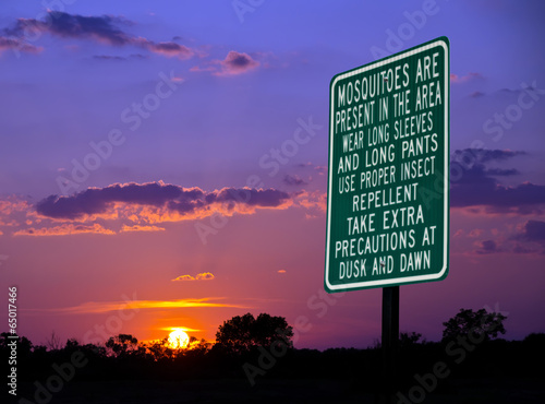 Mosquitoes warning sign against evening sky photo