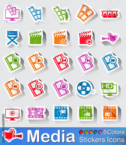 Media player stickers icon in five colours