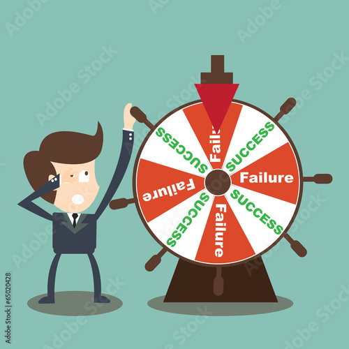Businessman rotate success failure in wheel of fortune