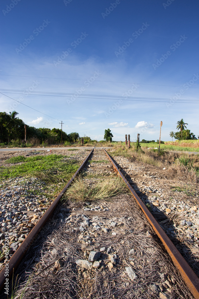 train rail with blue sky in Thailand