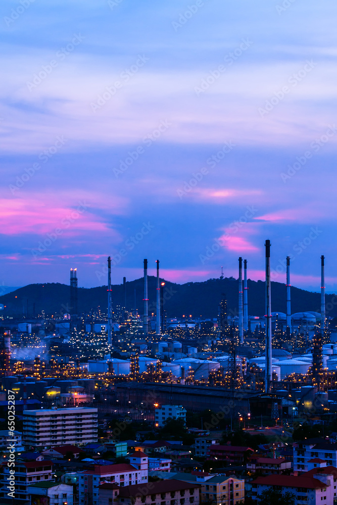 oil refinery against beautiful sunset