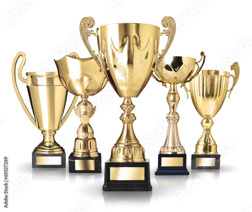 Set of golden trophies. Isolated on white background