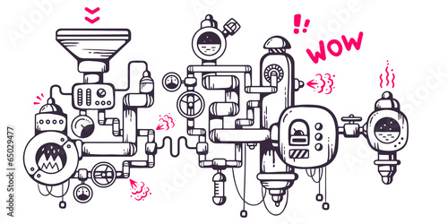 Vector industrial illustration background of the operating mecha